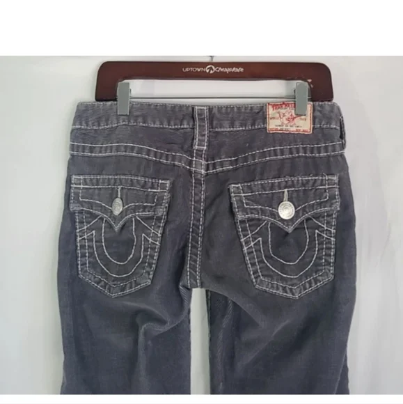 Y2K True Religion Joey Big T Gray Corduroy Flared Low Rise 28 X 30 Jeans - Picture 7 of 8